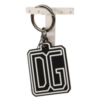 Dolce &amp; Gabbana Men's Black White DG Rubber Logo Silver Ring Keychain - One Size