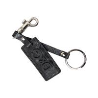 Dolce &amp; Gabbana Men&#39;s Black DG Logo Leather Silver Metal Keychain - One Size
