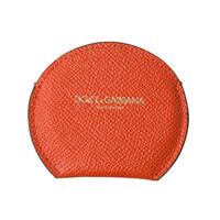 Dolce &amp; Gabbana Women's Orange Calfskin Leather Round Logo Hand Mirror Holder - One Size