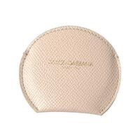Dolce &amp; Gabbana Women's Beige Calfskin Leather Round Logo Hand Mirror Holder - One Size