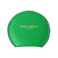 Dolce &amp; Gabbana Women's Green Calfskin Leather Round Logo Hand Mirror Holder - One Size