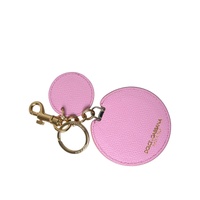 Dolce &amp; Gabbana Women's Pink Calf Leather Gold Metal Logo Print Keyring Keychain - One Size