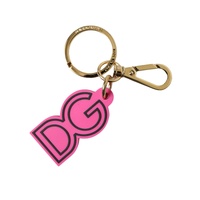 Dolce &amp; Gabbana Women's Pink Rubber Gold Tone Metal DG Logo Keyring Keychain - One Size