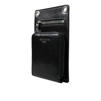 Dolce &amp; Gabbana Men's Black Calf Leather Zip Logo Shoulder Neck Strap Wallet - One Size