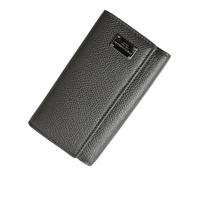 Dolce &amp; Gabbana Men's Black Leather Silver Metal Logo Plaque Trifold Keyring - One Size
