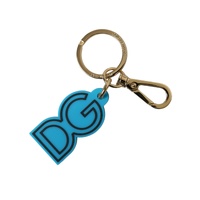 Dolce &amp; Gabbana Women's Blue Rubber Gold Tone Metal DG Logo Keyring Keychain - One Size
