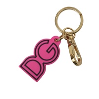 Dolce &amp; Gabbana Women's Pink Rubber Gold Tone Metal DG Logo Keyring Keychain - One Size