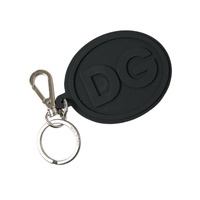 Dolce &amp; Gabbana Women's Black Rubber DG Logo Silver Brass Metal Keyring Keychain - One Size