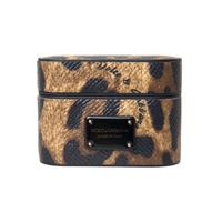 Dolce &amp; Gabbana Women's Brown Leopard Calf Leather Metal Logo Plaque Airpods Case - One Size
