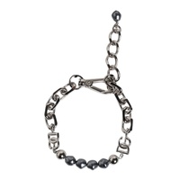 Dolce &amp; Gabbana Men's Silver Tone Chain Lobster Clasp Logo Gray Pearls Bracelet - One Size