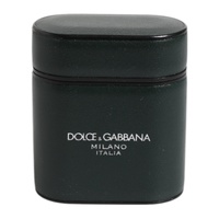 Dolce &amp; Gabbana Men's Black Calfskin Leather Logo Print Flip Holder Airpods Case - One Size