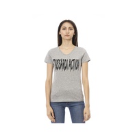 Trussardi Action Women's Elegant Gray V-Neck Tee with Chic Print - L