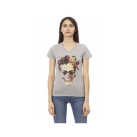 Trussardi Action Women's Elegant Gray V-Neck Tee with Front Print - M
