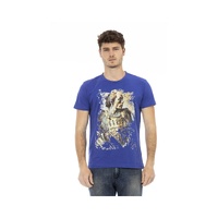 Trussardi Action Men&#39;s Sleek Blue Cotton Tee with Unique Front Print - L