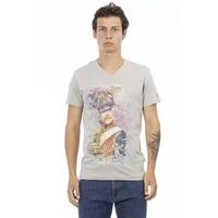 Short Sleeve T-shirt with V-neck and Front Print L Men