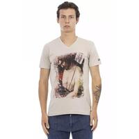 Short Sleeve V-Neck T-Shirt with Front Print 2XL Men