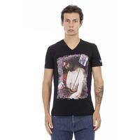 V-neck Short Sleeve T-shirt with Front Print L Men