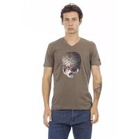 Short Sleeve V-neck T-shirt with Front Print XL Men