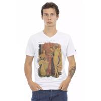 Front Print Short Sleeve V-Neck T-Shirt L Men