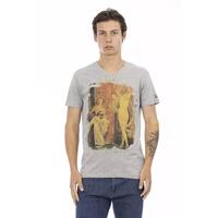 Front Print Short Sleeve V-Neck T-Shirt L Men