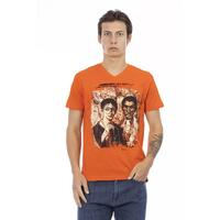 Front Print Short Sleeve V-Neck T-Shirt L Men