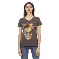 Short Sleeve V-Neck T-Shirt with Front Print XL Women