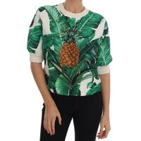 DOLCE &amp; GABBANA Enchanted Sicily Short Sleeve Sweater with Sequined Pineapple Embroidery 38 IT Women