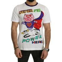Authentic Dolce &amp; Gabbana Roundneck Short Sleeve T-shirt with Super Pig Motive 46 IT Men
