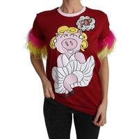 New Dolce &amp; Gabbana Short Sleeves Crew Neck T-shirt with Pig Print Embroidery 36 IT Women