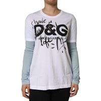 Dolce &amp; Gabbana Women's White Cotton Logo Print Round Neck T-shirt - 42 IT