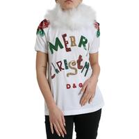 Dolce &amp; Gabbana Women's White Cotton Christmas Sequin Fur T-shirt - 38 IT