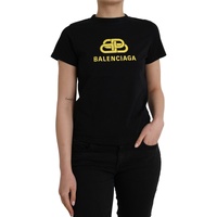 Balenciaga Women's Black Cotton Logo Crew Neck Short Sleeves T-shirt - L