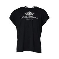 Dolce &amp; Gabbana Men's Dark Blue Logo Crown Cotton Crew Neck T-shirt - 46 IT