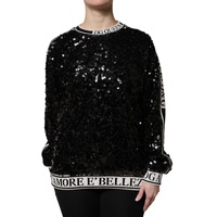 Dolce &amp; Gabbana Women's Black DG Queen Sequin Pullover Sweater - 36 IT