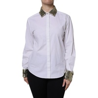 Dolce &amp; Gabbana Women's White Cotton Long Sleeves Sequin Shirt Top - 38 IT