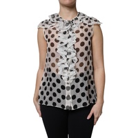 Dolce &amp; Gabbana Women's White Black Polka Dot Cotton Sleeveless Top - 42 IT