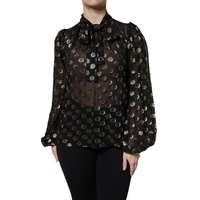 Dolce &amp; Gabbana Women's Black Sheer Tied Neck Polka Dots Blouse Top - 38 IT