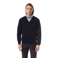 Embroidered V-neck Sweater in Extrafine Merino Wool S Men