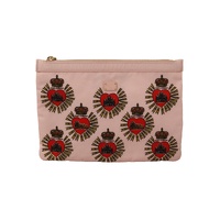 Dolce &amp; Gabbana Women's Clutch Pink D&amp;G Logo Devotion Heart Nylon Pouch Wallet - One Size
