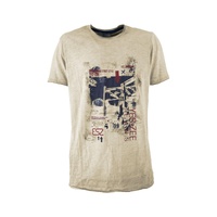 Yes Zee Men's Beige Cotton T-Shirt - XL