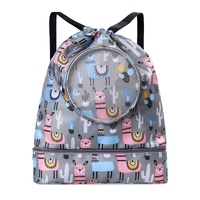 Blue Waterproof Drawstring Beach Bag L Size For Kids Wet &amp; Dry Separation Shoulder Strap - Grey L