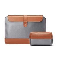 13-14 Inch Horizontal Microfiber Notebook Liner &amp; Power Bag - Gray &amp; Brown