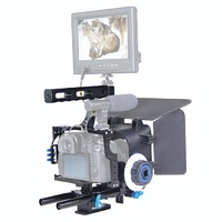 Video Camera Cage Stabilizer Kit With Matte Box &amp; Follow Focus For Panasonic Lumix Dmc-Gh4 &amp; G7 / Sony A7 Series