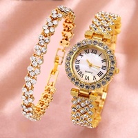 Gold Roman Diamond Watch &amp; Bracelet Set for Women