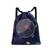 Blue Waterproof Drawstring Beach Bag L Size For Kids Wet &amp; Dry Separation Shoulder Strap - Tibetan S