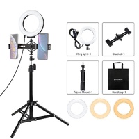 Live Broadcast Dual Phone Bracket with 70cm Tripod &amp; 6.2 Inch 16cm Led Ring Light Kit