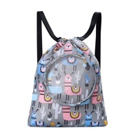 Blue Waterproof Drawstring Beach Bag L Size For Kids Wet &amp; Dry Separation Shoulder Strap - Grey S