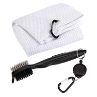 Club Cleaning Brush &amp; Hook Towel Golf Set - Compact &amp; Convenient - White