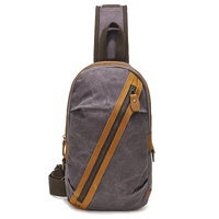Canvas &amp; Leather Men Chest Bag Crossbody &amp; Waist Bag Combo - Grey
