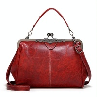 Adjustable Leather Crossbody Bag with Vintage Buckle - Red